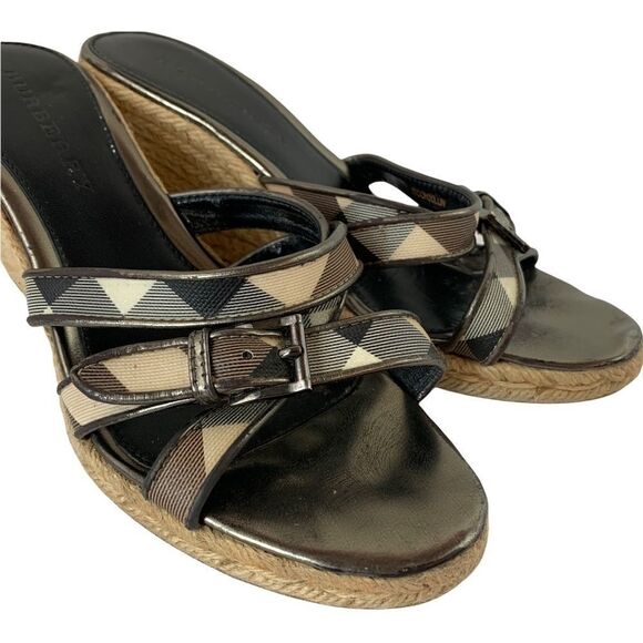 Womens Burberry Nova Check Espadrille Wedge Slip On Sandal Size 39 US 8 - Picture 2 of 11